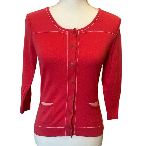 New York & Company Pink Red Button Front Cardigan Sweater XS - Picture 1 of 7